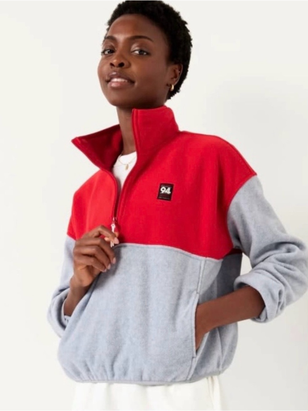 Women’s Half-Zip Fleece Pullover - Red and Light Gray